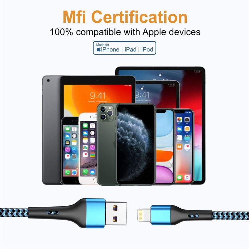 Durcord iPhone Charger 6FT/6/3/1.5, Lightning Cable Fast Charging Cable Nylon Braided Cord Compatible with iPhone 14/13/12/11 Pro Max/XS MAX/XR/XS/X/8/7/Plus/6S/6/SE/5S/iPad - Image 2