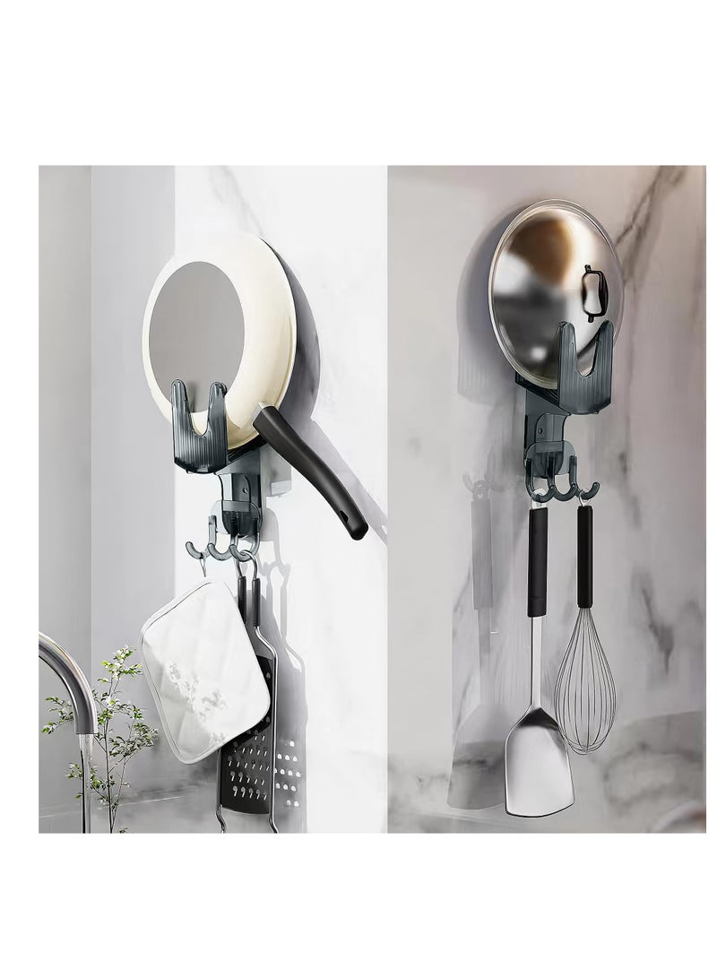 Excefore Kitchen Pot Lid Holder, 2 Pcs Self Adhesive Pot Lid Organizer, Bracket Equipped with 3 Hooks, Pan Lid Organizer, Multifunctional Wall Mounted Pot Cover Bracket Suitable for Various Pot Lids - Image 5