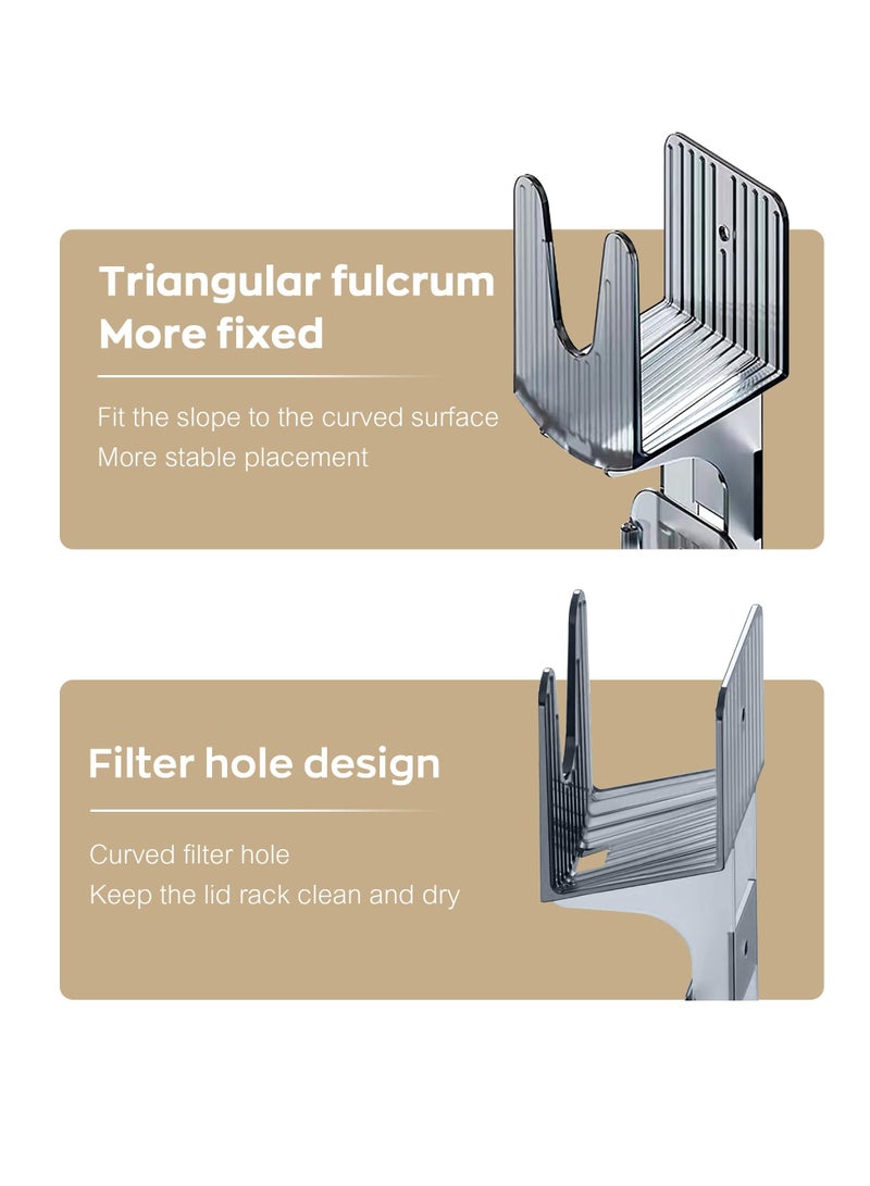 Excefore Kitchen Pot Lid Holder, 2 Pcs Self Adhesive Pot Lid Organizer, Bracket Equipped with 3 Hooks, Pan Lid Organizer, Multifunctional Wall Mounted Pot Cover Bracket Suitable for Various Pot Lids - Image 3