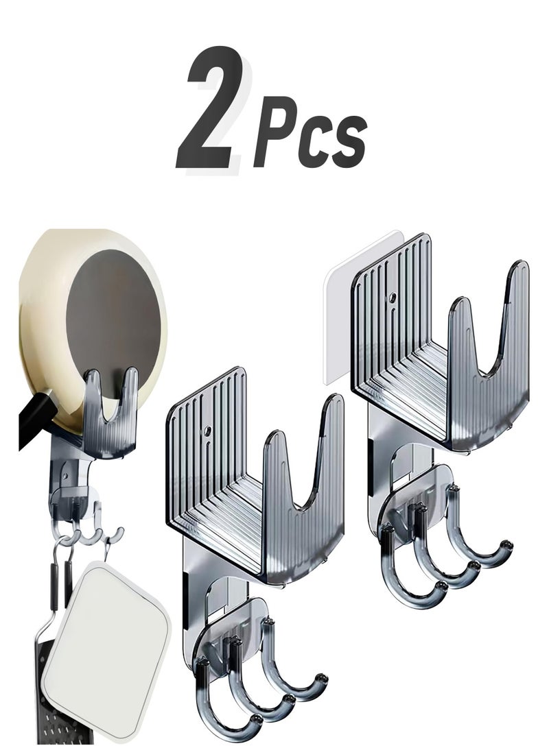 Excefore Kitchen Pot Lid Holder, 2 Pcs Self Adhesive Pot Lid Organizer, Bracket Equipped with 3 Hooks, Pan Lid Organizer, Multifunctional Wall Mounted Pot Cover Bracket Suitable for Various Pot Lids - Image 1