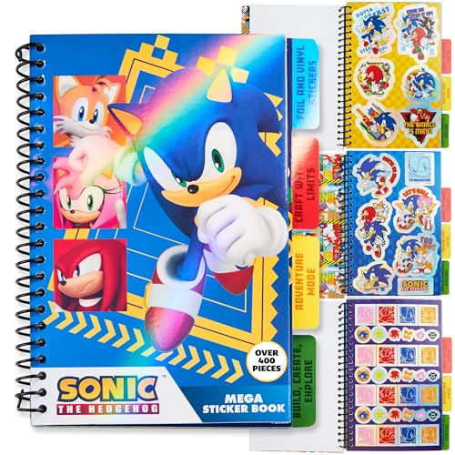 SONIC THE HEDGEHOG Sticker Book for Kids Teens Activity Book 28 Sticker Sheets Shadow Knuckles 400 Collector Stickers for Scrapbooking Art Activity Set - Image 1