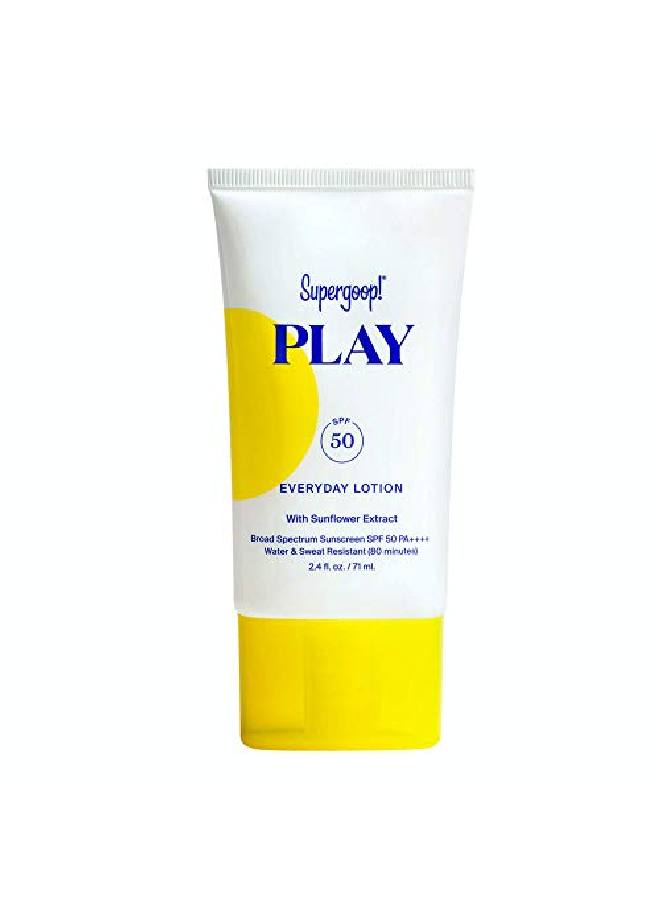 Supergoop! لوشن Everyday Play SPF 50، 2.4 أونصة سائلة، واقي شمسي واسع الطيف للبشرة الحساسة، مقاوم للماء والعرق، واقي شمسي للجسم والوجه - Image 1