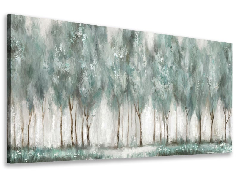 NINEASO Abstract Forest Canvas Wall Art - Grey Teal Foggy Trees Pictures Abstract Misty Woods Wall Decor Modern Botanical Painting Print Artwork for Living Room Bedroom Home Office Decor 20" x 40" - Image 2