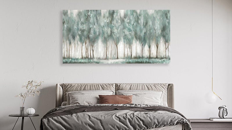 NINEASO Abstract Forest Canvas Wall Art - Grey Teal Foggy Trees Pictures Abstract Misty Woods Wall Decor Modern Botanical Painting Print Artwork for Living Room Bedroom Home Office Decor 20" x 40" - Image 4