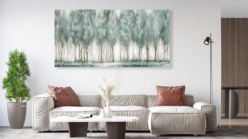 NINEASO Abstract Forest Canvas Wall Art - Grey Teal Foggy Trees Pictures Abstract Misty Woods Wall Decor Modern Botanical Painting Print Artwork for Living Room Bedroom Home Office Decor 20" x 40" - Image 3