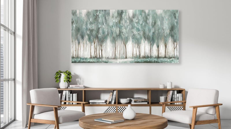 NINEASO Abstract Forest Canvas Wall Art - Grey Teal Foggy Trees Pictures Abstract Misty Woods Wall Decor Modern Botanical Painting Print Artwork for Living Room Bedroom Home Office Decor 20" x 40" - Image 5