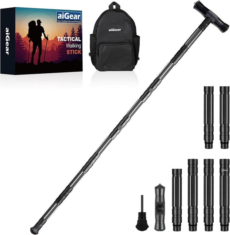 aiGear G2 Tactical Stick Hiking Walking Staff - Trekking Poles Outdoor Adjustable Hiking Stick for Camping Hiking 5-8 Tubes（with Multitool） - Image 1