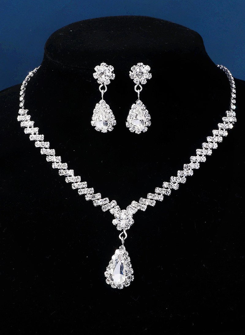 Diamond-encrusted jewelry set, women's light luxury dinner dress, accessories, large drops, rhinestone necklaces, earrings, two-piece set - Image 1