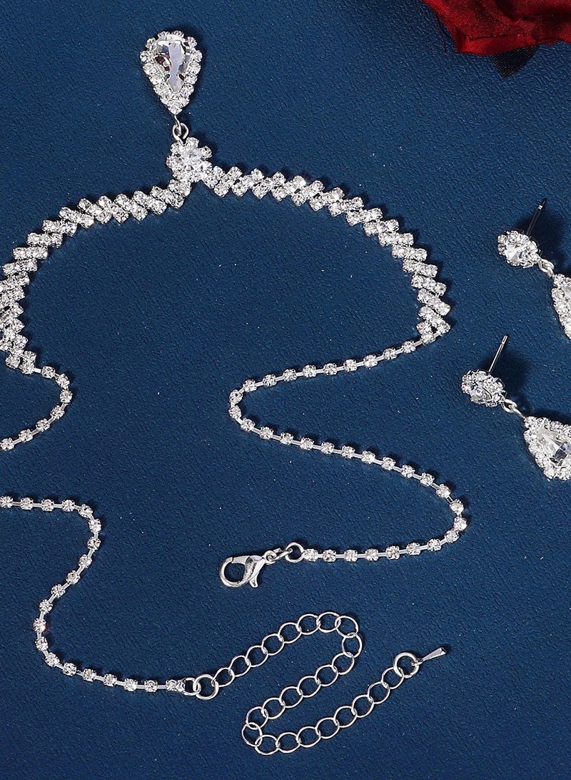 Diamond-encrusted jewelry set, women's light luxury dinner dress, accessories, large drops, rhinestone necklaces, earrings, two-piece set - Image 3