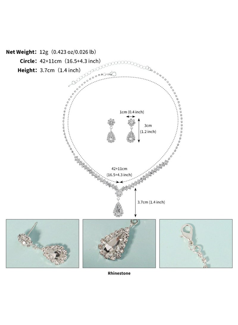 Diamond-encrusted jewelry set, women's light luxury dinner dress, accessories, large drops, rhinestone necklaces, earrings, two-piece set - Image 5