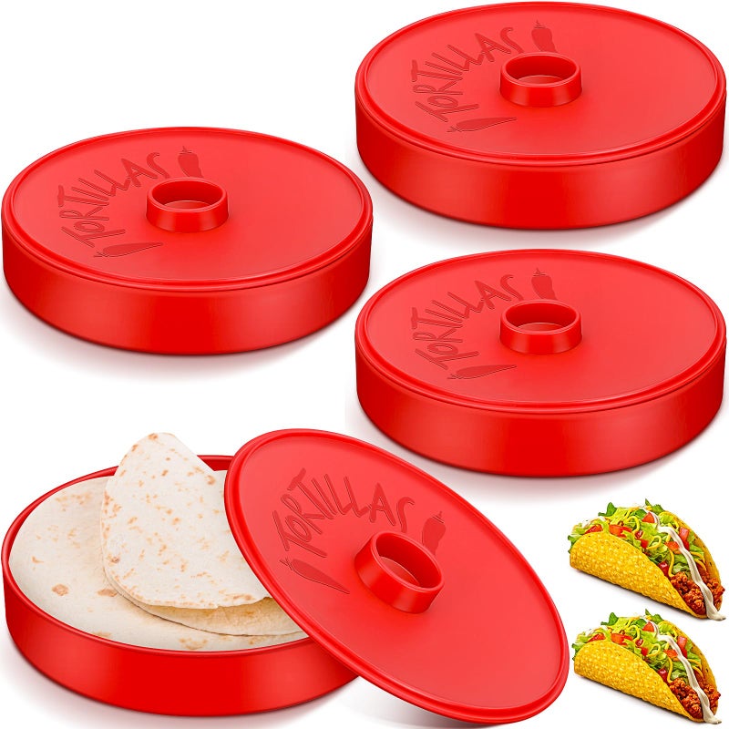 Nuogo 4 Pcs 72 Inch Tortilla Warmers Tortilla Holder Taco Storage Container Large Taco Warmer with Lid Pancake Warmer for Keeping Pancakes Warm Microwave and Dishwasher SafeRed