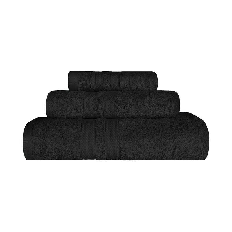 Superior UltraSoft 3Piece Cotton Towel Set Daily Use for Bathroom Guest Room Quick Dry Set Includes 1 Bath Towel 1 Hand Towel and 1 Washcloth Essential Plush Towels for Home Black