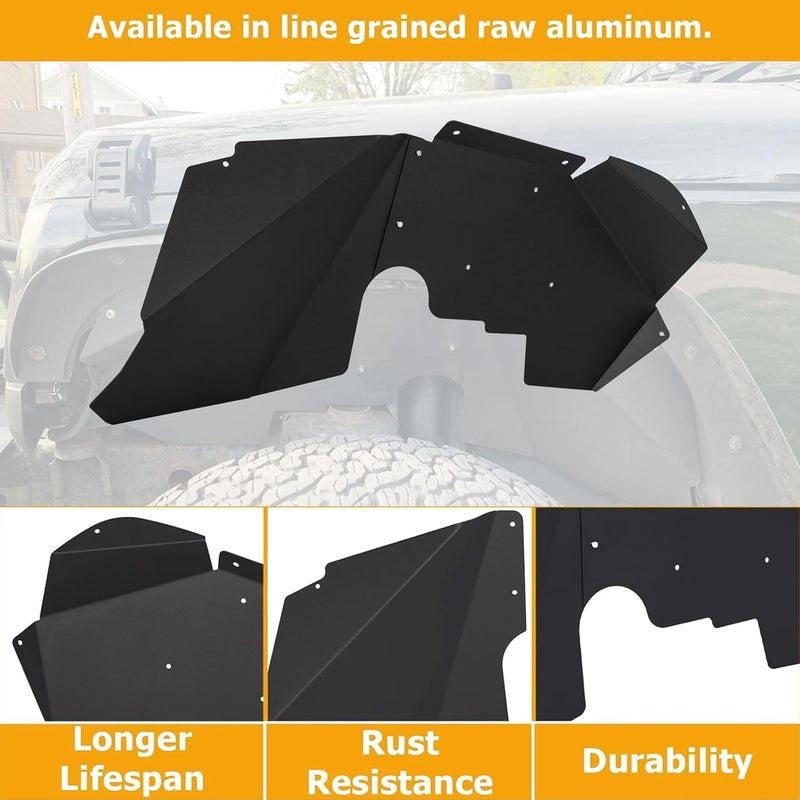 JMTAAT Front Inner Splash Guards Fender Liners for 2007-2019 Jeep Wrangler JK JKU 4WD - Image 5