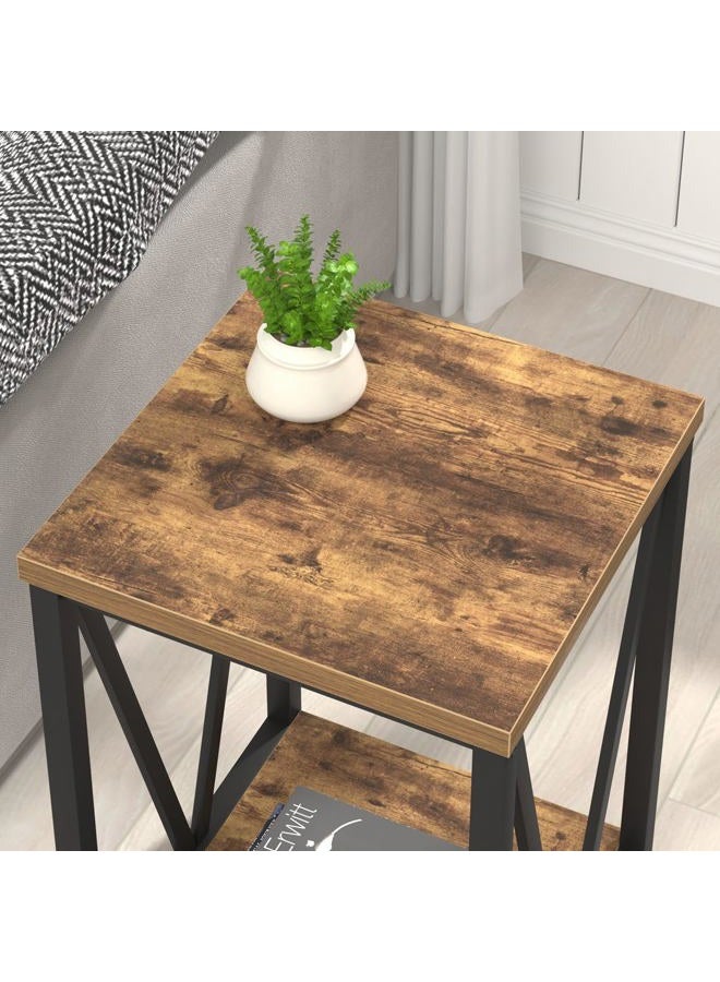 EXCEFUR End Table, Square Side Tables for Living Room, Industrial Metal and Wood Nightstand for Bedroom, Rustic Brown - Image 4