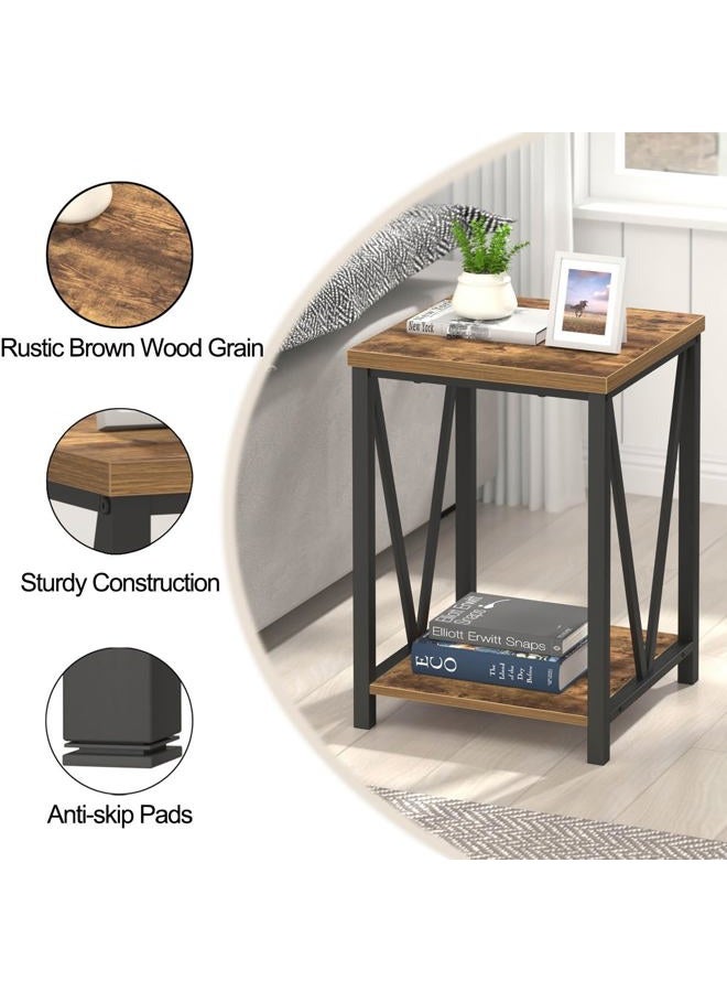 EXCEFUR End Table, Square Side Tables for Living Room, Industrial Metal and Wood Nightstand for Bedroom, Rustic Brown - Image 5