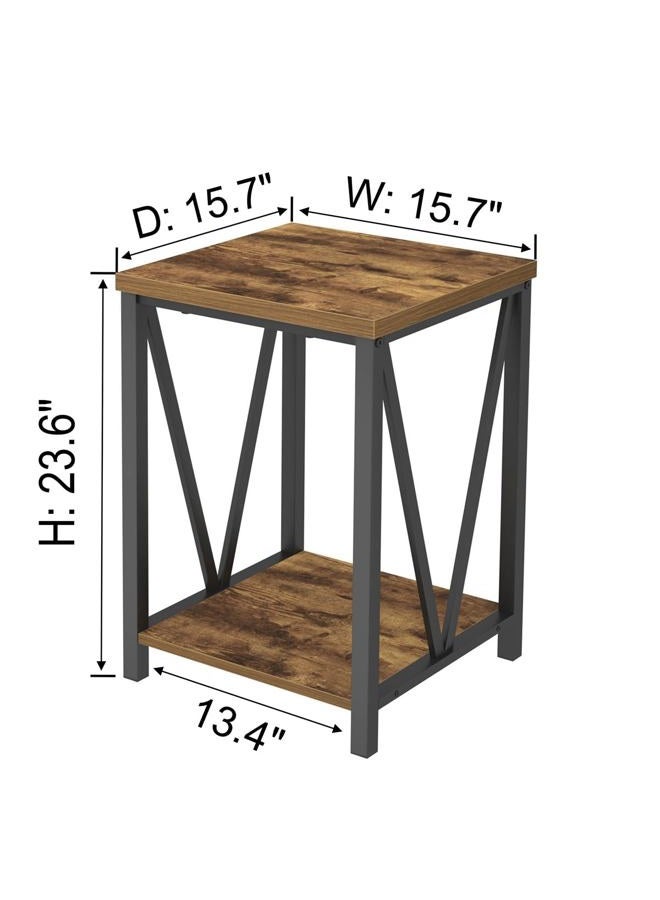 EXCEFUR End Table, Square Side Tables for Living Room, Industrial Metal and Wood Nightstand for Bedroom, Rustic Brown - Image 3