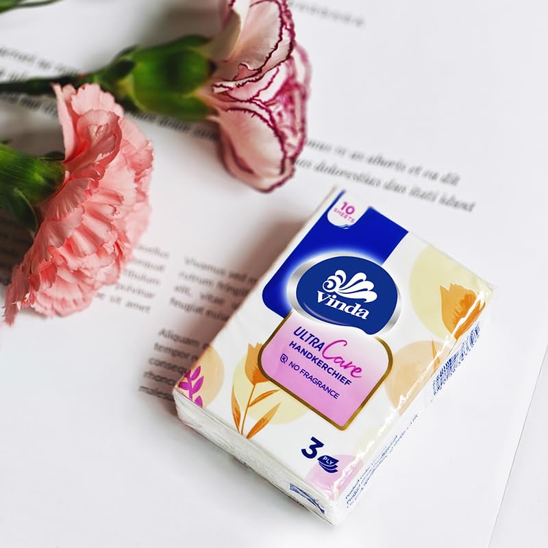 Vinda 3-Ply Mini Ultra Care Pocket Tissues, Portable Series Facial Tissue, Travel Size for Use in All Occasions (12 Packs of 10 Tissues) - Image 3