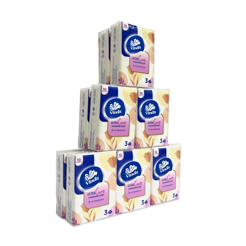 Vinda 3-Ply Mini Ultra Care Pocket Tissues, Portable Series Facial Tissue, Travel Size for Use in All Occasions (12 Packs of 10 Tissues) - Image 1