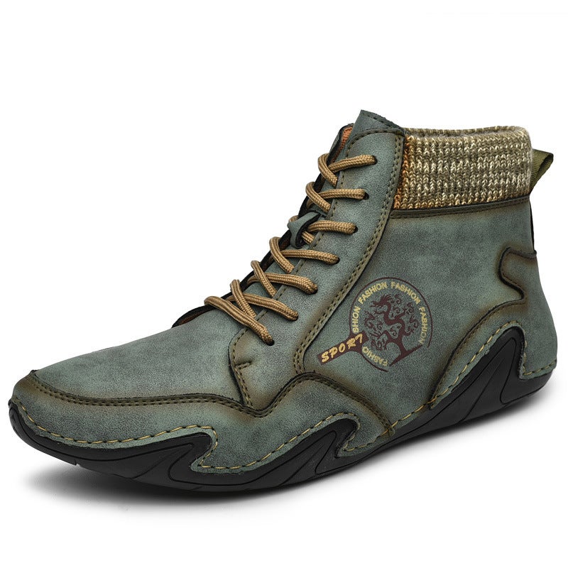 Autumn and Winter new high-top mens shoes octopus mens plus size socks mouth Martin boots fashion retro casual leather boots Green (single shoes)