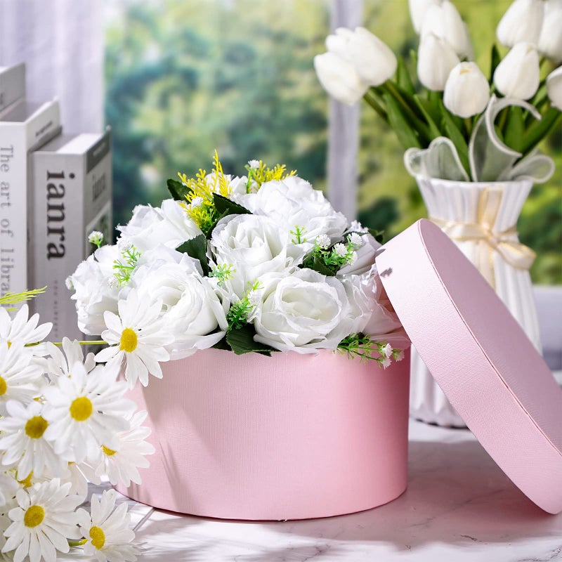 Nuenen Gift Boxes with Lids Floral Foam Set Round Boxes Flower Arrangements Supplies Round Floral Foam for Flowers for Mother's Day Bridesmaid Wedding(Pink) - Image 5