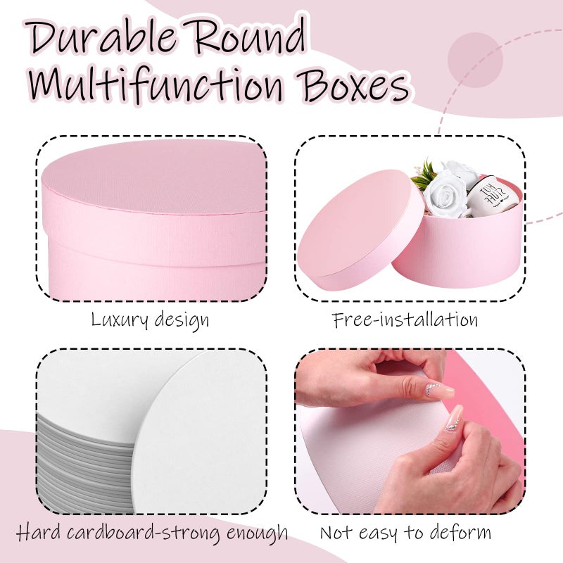 Nuenen Gift Boxes with Lids Floral Foam Set Round Boxes Flower Arrangements Supplies Round Floral Foam for Flowers for Mother's Day Bridesmaid Wedding(Pink) - Image 3