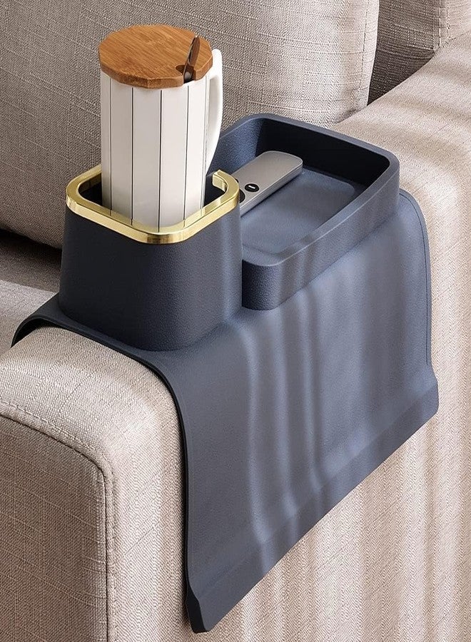 KEYOZA Silicone Couch Armrest Tray 2 in 1 - Cup Holder & Sofa Arm Tray - Anti-Slip, Foldable Sofa Rectangular Table Tray - Holder for Drinks Cup Cellphone Remote Snacks (Blue) - Image 1