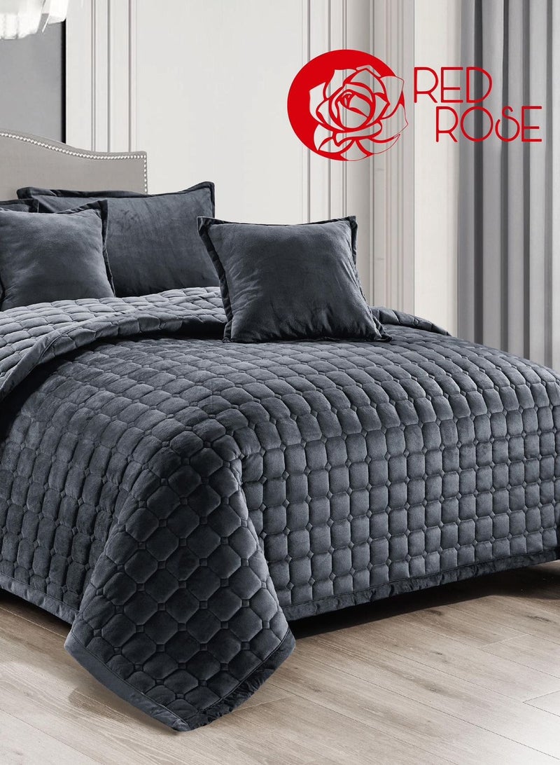 ريد روز طقم لحاف مفرش سرير نفرين مخمل ناعم مضغوط نظام 6 قطع مضغوط مقاس 240x220 - Image 3
