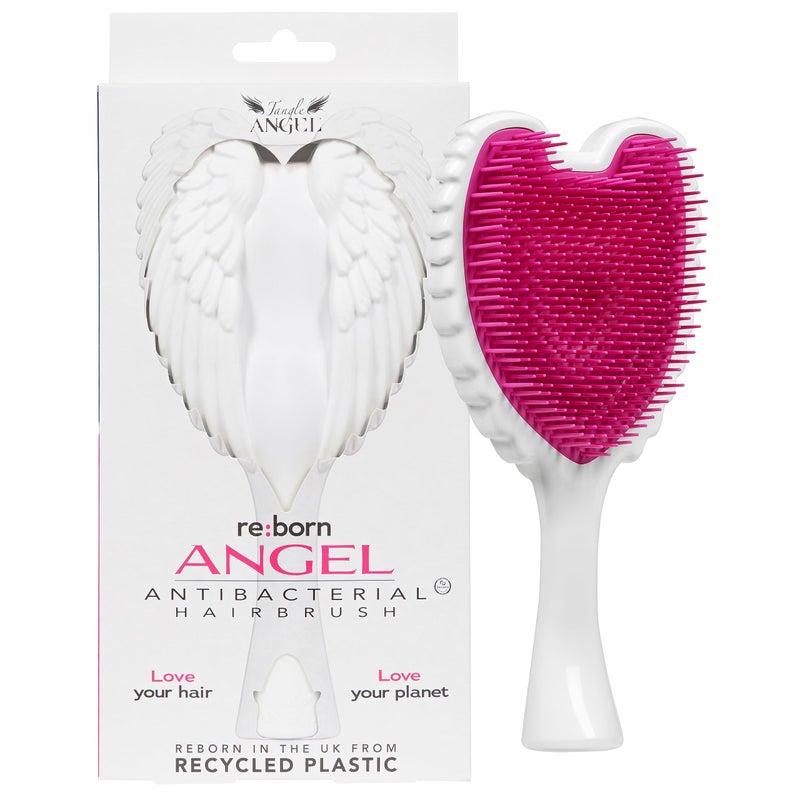 Tangle Angel Hair Detangler Brush - Detangling Brush for Thick Hair with Soft Bristles, Angel Wing Design, & Long Handle - Water Resistant Tangle Angel Reborn Hairbrush for Shower & Hairstyling - White Fuschia - Image 1