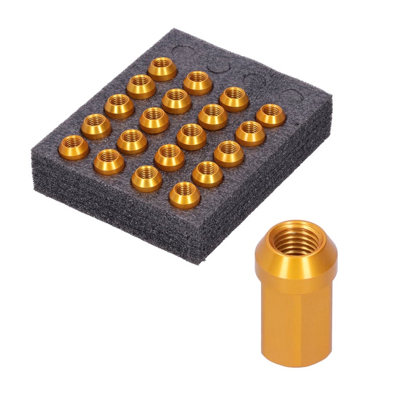 20 قطعة من دساتير عجلات الدوران M12x1.5 بخيط ارتفاع 1.3 بوصة دساتير عجلات دائمة الألومنيوم 7075-T6 ذهبية - Image 1