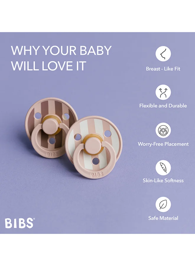 BIBS Studio Colour Round Pacifier, 2 Pieces, Latex Size 2, 6 - 18 Months, Blush Mix, Infant Pacifier, Natural Rubber Soother, Safe And Lightweight