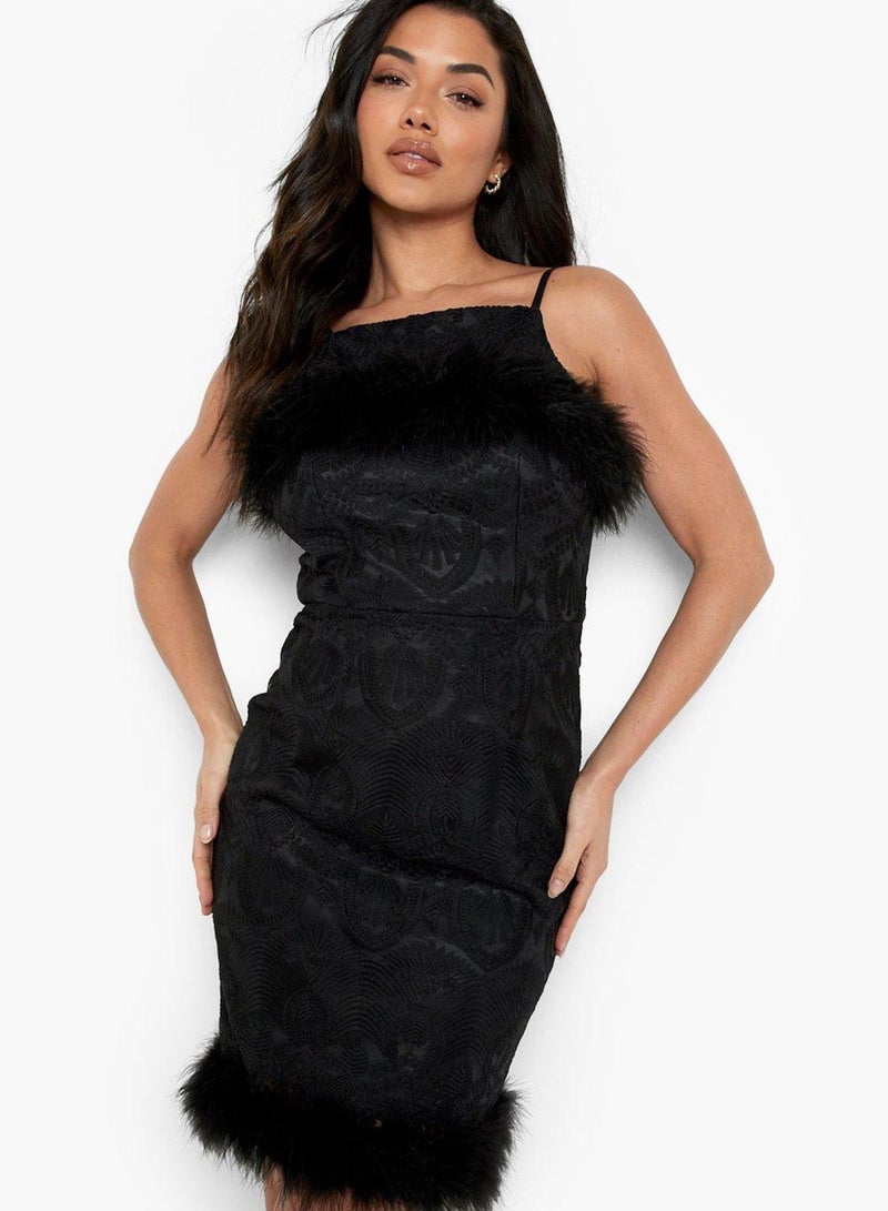 boohoo Feather Trim Dress - Image 1