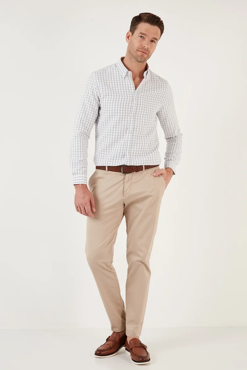 Buratti Checked Cotton Blend Button Collar Long Sleeve Slim Fit Shirt Men's Shirt CF23S7497