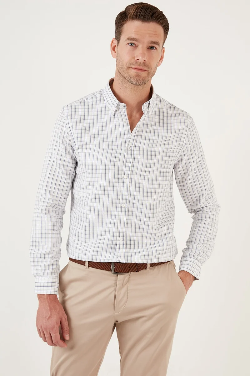 Buratti Checked Cotton Blend Button Collar Long Sleeve Slim Fit Shirt Men's Shirt CF23S7497