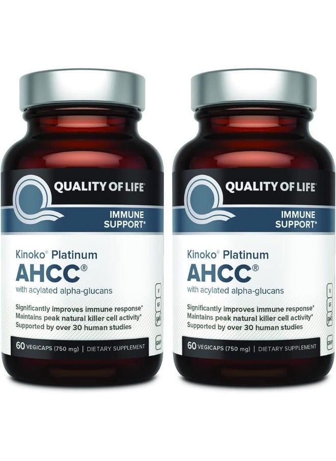 Quality of Life - Quality of Life 2 Pack AHCC Kinoko Platinum 750 mg– Premium Immune Support Supplement 60 Count Bottles - Image 1
