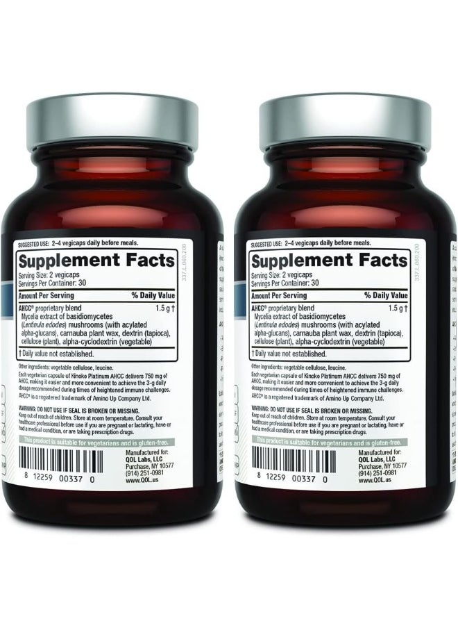 Quality of Life - Quality of Life 2 Pack AHCC Kinoko Platinum 750 mg– Premium Immune Support Supplement 60 Count Bottles - Image 1