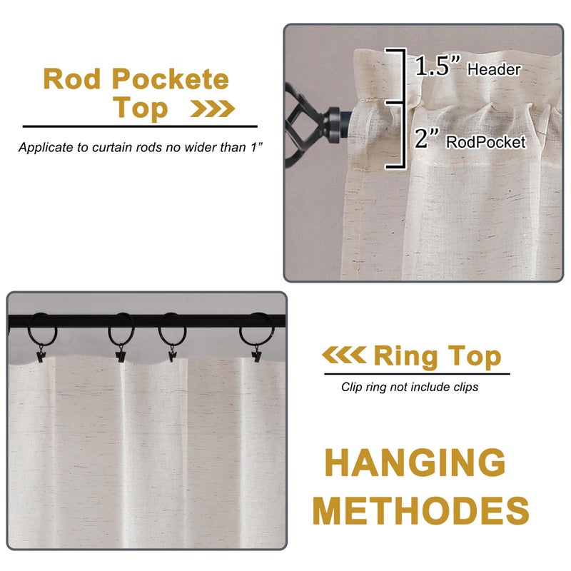 OWENIE Linen Blend Sheer Curtains 84 inches Long 2 Panels Set for Bedroom, Natural Linen Light Filtering Semi Sheer Cutain for Living Room Rod Pocket Drapes, 2pcs, Each 40 W x 84 L - Image 5