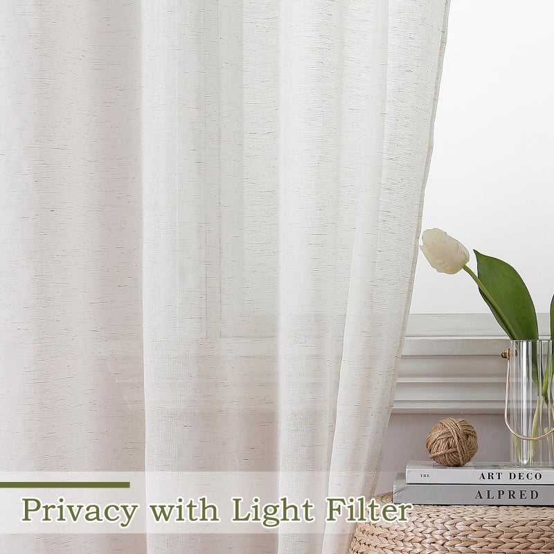OWENIE Linen Blend Sheer Curtains 84 inches Long 2 Panels Set for Bedroom, Natural Linen Light Filtering Semi Sheer Cutain for Living Room Rod Pocket Drapes, 2pcs, Each 40 W x 84 L - Image 2