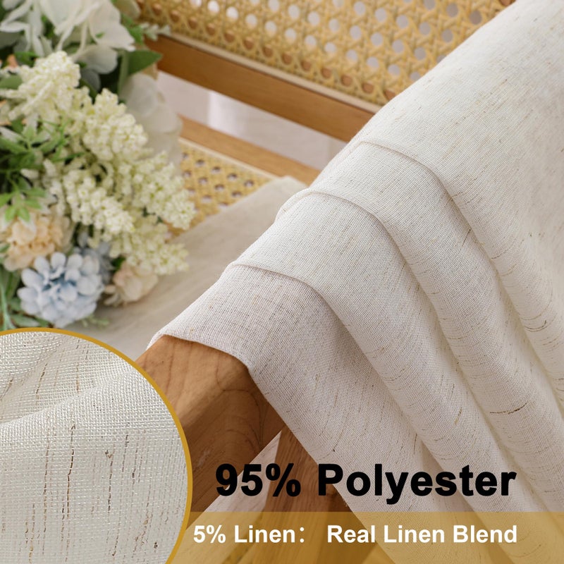 OWENIE Linen Blend Sheer Curtains 84 inches Long 2 Panels Set for Bedroom, Natural Linen Light Filtering Semi Sheer Cutain for Living Room Rod Pocket Drapes, 2pcs, Each 40 W x 84 L - Image 3