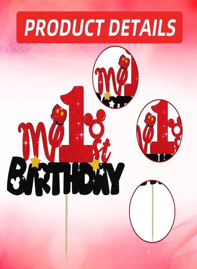 بيشيدا زينة كعكة عيد ميلاد الأولاد من بيشيدا، زينة كعكة على شكل فأر، زينة حفلة عيد ميلاد على شكل فأر، عيد ميلادي الأول، أحمر وأسود، لوازم حفلة عيد ميلاد للأطفال الأولاد - Image 3