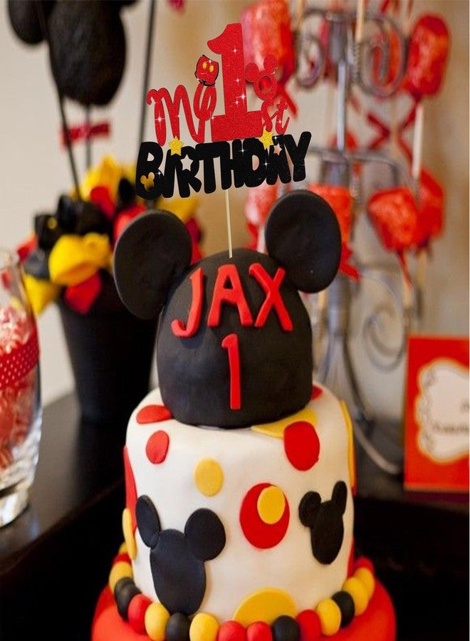 بيشيدا زينة كعكة عيد ميلاد الأولاد من بيشيدا، زينة كعكة على شكل فأر، زينة حفلة عيد ميلاد على شكل فأر، عيد ميلادي الأول، أحمر وأسود، لوازم حفلة عيد ميلاد للأطفال الأولاد - Image 5