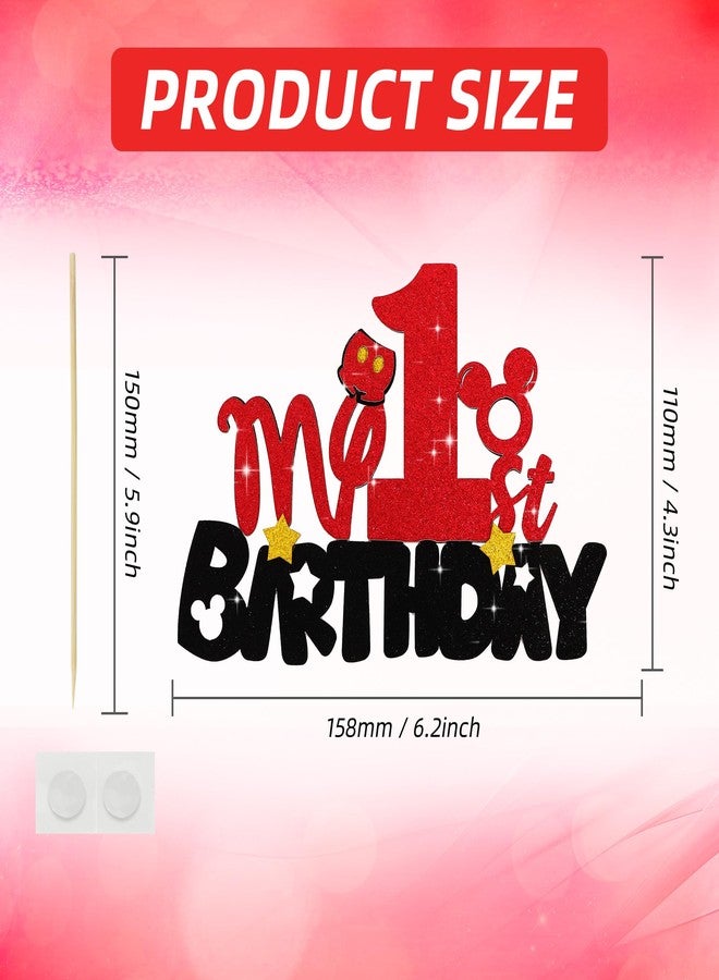 بيشيدا زينة كعكة عيد ميلاد الأولاد من بيشيدا، زينة كعكة على شكل فأر، زينة حفلة عيد ميلاد على شكل فأر، عيد ميلادي الأول، أحمر وأسود، لوازم حفلة عيد ميلاد للأطفال الأولاد - Image 2