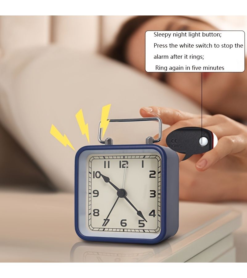 Metal Square Small Alarm Clock Desktop Silent Clock With Snooze Function And Night Light Black Quartz Table Clock Batteries Not Included Christmas New Year Holiday Gift - Image 2