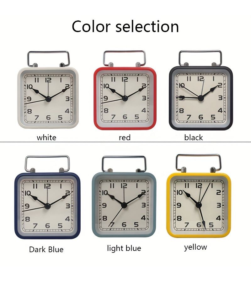 Metal Square Small Alarm Clock Desktop Silent Clock With Snooze Function And Night Light Black Quartz Table Clock Batteries Not Included Christmas New Year Holiday Gift - Image 4