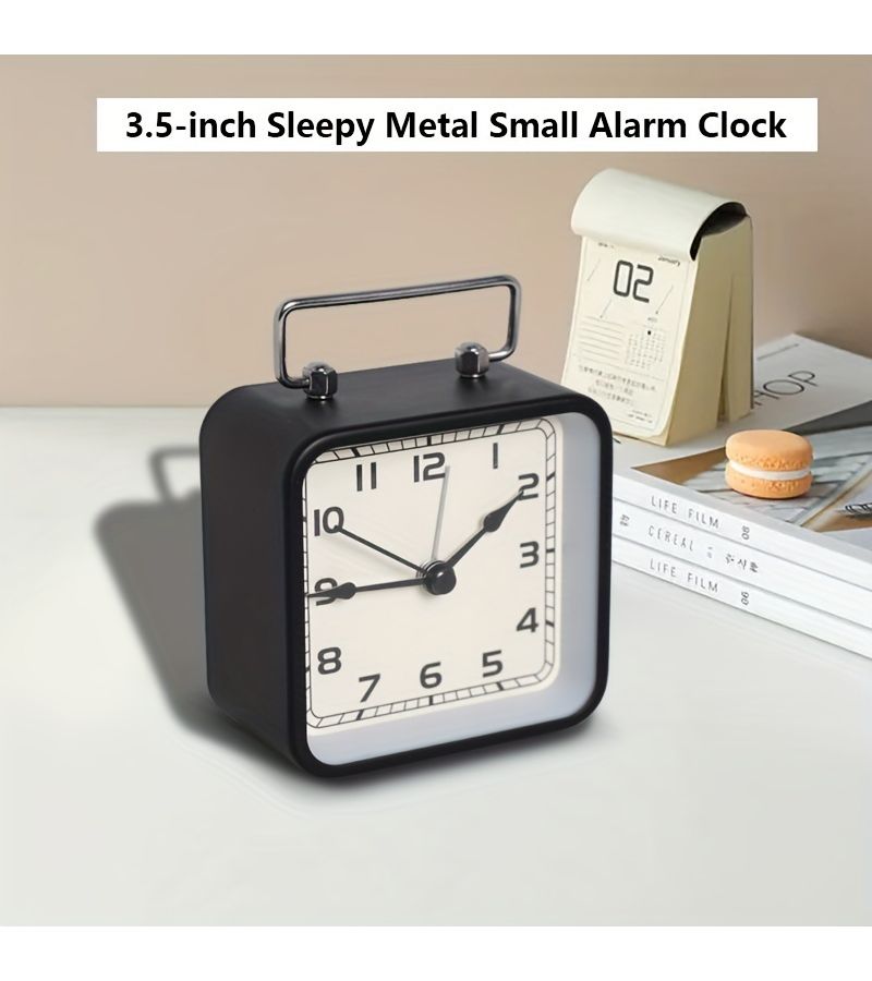 Metal Square Small Alarm Clock Desktop Silent Clock With Snooze Function And Night Light Black Quartz Table Clock Batteries Not Included Christmas New Year Holiday Gift - Image 5
