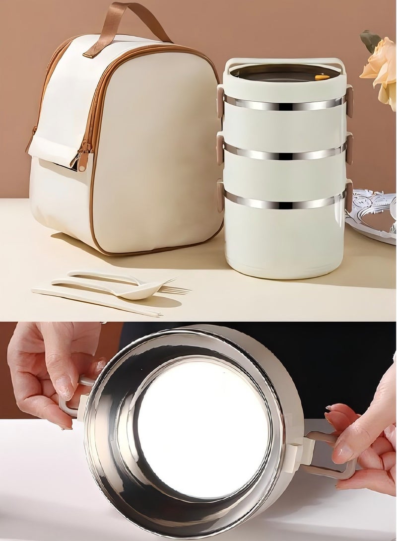 Nakhl Thermal Bento Lunch Box Set for School, Insulated Lunch Containers With Bag,3 Separate Stackable Lunch Container, Microwaveable Lunch Box Bento Box for Adults & Kids (3-Layer) - Image 1