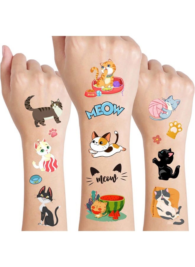 Omlisca Cute Cat Temporary Tattoos for Kids 690 Pieces Cat Birthday Themed Party Supplies Favors Goodie Bags Decor Sticker Tattoos Valentine's Day Gifts Gift for Boys Girls Classroom Prizes Carnival Rewards - Image 1