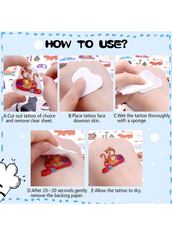 Omlisca Cute Cat Temporary Tattoos for Kids 690 Pieces Cat Birthday Themed Party Supplies Favors Goodie Bags Decor Sticker Tattoos Valentine's Day Gifts Gift for Boys Girls Classroom Prizes Carnival Rewards - Image 5