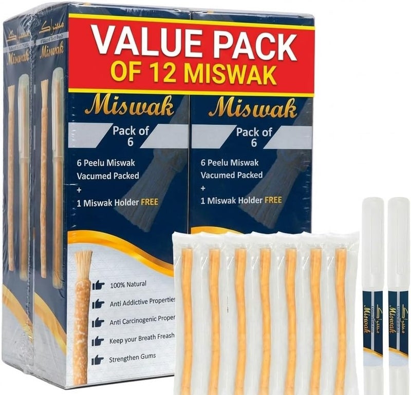 Natural Oral Care Miswak Sticks – Pack of 10 | Vacuum Sealed Freshness | Includes 2 Travel Pen Holders | Traditional Teeth Cleaning Sticks (12) - Image 2