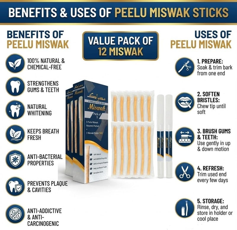 Natural Oral Care Miswak Sticks – Pack of 10 | Vacuum Sealed Freshness | Includes 2 Travel Pen Holders | Traditional Teeth Cleaning Sticks (12) - Image 4