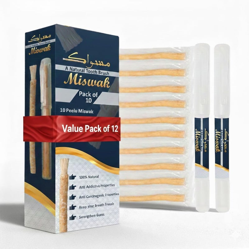 Natural Oral Care Miswak Sticks – Pack of 10 | Vacuum Sealed Freshness | Includes 2 Travel Pen Holders | Traditional Teeth Cleaning Sticks (12) - Image 1